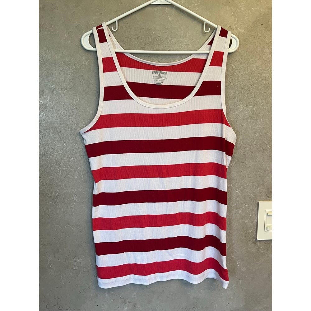 Old Navy The Perfect Tank XXL Plus Red White Pink Striped Ribbed Scoop Neck Boho - Picture 3 of 9